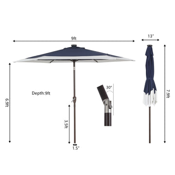Spencer 9 ft. Classic Coastal 2-Tone Solar LED Market Patio Umbrella - JONATHAN Y
